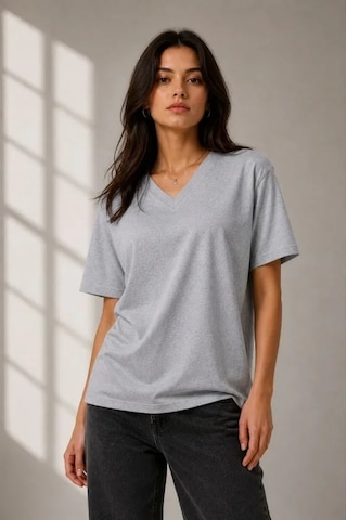 De'charme V Yaka Basic Tişört Kısa Kol Yazlık Regular Fit T-shirt - Gri