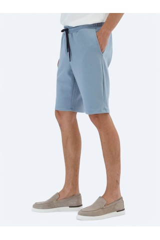 Mavi Düz Örme Jogging Fit Spor Bermuda Mavi