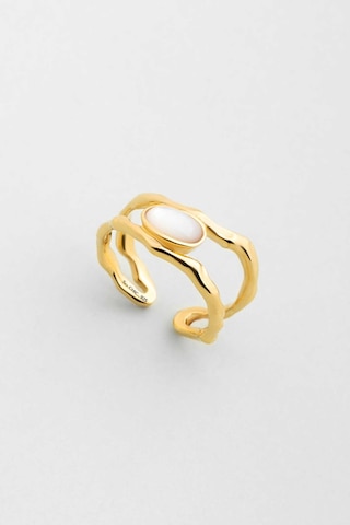 Sedef Masalı 18 Ayar Sarı Altın Kaplama Ayarlanabilir Gümüş Yüzük Sarı