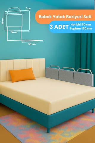 Miralay Yeni Nesil Yatak Bariyeri 50 x 40 CM Gri 3 Adet