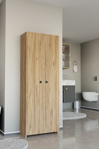 Alpaevmobilya Çok Amaçlı 2 Kapaklı 5 Raflı 150 Cm Banyo Dolabı Organizer Düzenleyici Ve Çamaşır Odası Dolabı Atlantik Çam