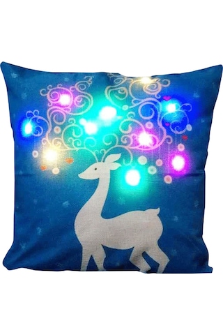 Qingmipy Noel Aydınlatmalı Aynaklı Kumaş Yastık Kılıfı - 10 Led Işıklı, Yeşil Malzeme, 45x45 Cm, Pil Gerektirir Pil Yok Diğer