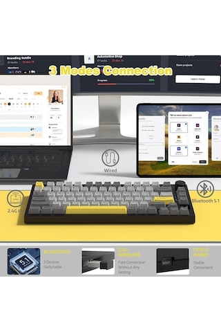 Ak820 Pro Mekanik Oyun Klavyesi,3 Modlu Tft Renkli Ekran Ve Cnc Düğmeli 81 Tuş,rgb Aydınlatma