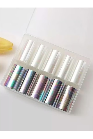 10lu Tırnak Süsleme Folyosu Şeffaf Ve Koyu Holografik Dizayn Nail Art Transfer Folyo Wnf-045