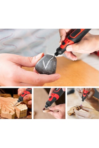 Vkemall Usb Şarjlı 3 Hızlı Mini Taşlama Aleti Seti, 63 Aksesuar İle Taşlama, Yüzey Süsleme, Cnc İçin Dıy El Sanatları - Siyah-kırmızı Pil Dahil