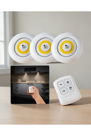 Uzaktan Kumandalı 3'lü Spot Led Lamba Mutfak Dolap Raf Işığı çok renkli