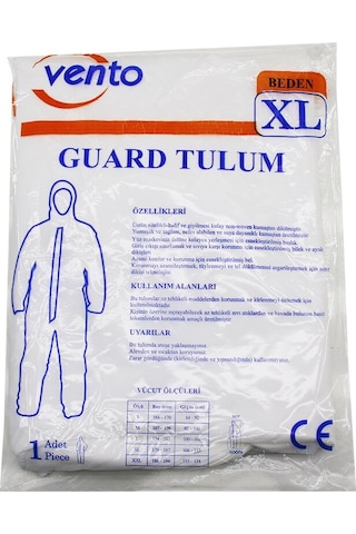Vento Xl Guard Koruyucu Tulum Beyaz - Hafif - Non-woven Kumaş Boy: 179-187cm - Göğüs: 108-115cm 500