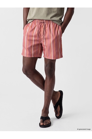 Lcw Swımwear Pembe Kısa Boy Çizgili Erkek Deniz Şortu
