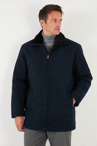 Buratti Slim Fit Çıkarılabilir Tüylü Yaka Detaylı Astarlı Kaşe Erkek Kaban 58400217 Lacivert