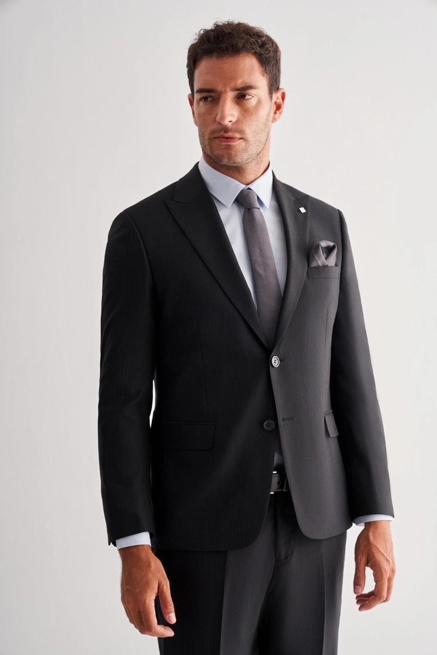 İmza Siyah Kırlangıç Yaka Tam Astar 6 Drop Slim Fit Esnek Takım Elbise 1001255156 Siyah