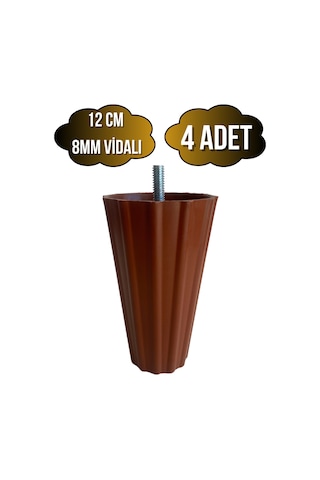 Armut Kahverengi Plastik 12cm 8mm Vidalı Mobilya Koltuk Ve Baza Ayağı 12cm Kahverengi 8mm 4 Adet Kahverengi