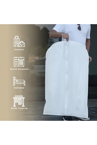 Jokey Ambalaj Fermuarlı Dolapiçi Gamboç Kıyafet,takım Elbise,abiye Ve Gelinlik Kılıfı 60x120cm Renk Seçenekli Beyaz