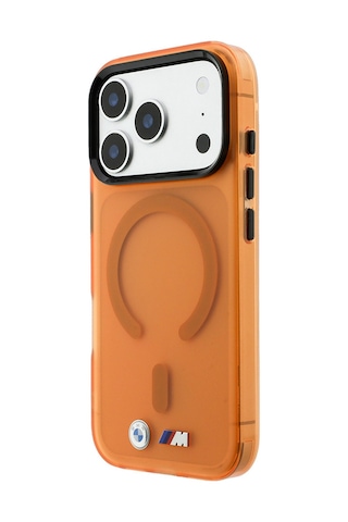 Apple Uyumlu iPhone 18 Pro Uyumlu Kılıf Bmw Lisanslı M-safe Özellikli Metal Buton Buzlu Iml Baskılı Kapak Turuncu