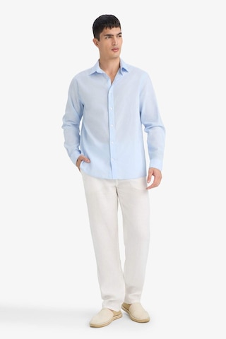 Defacto Regular Fit Polo Yaka Keten Karışımlı Yazlık Uzun Kollu Gömlek E0518ax25smbe656 Mavi