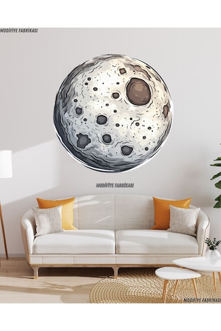 Dokulu Yüzeyli Ay Sticker 40 Cm Uv Baskılı Dekoratif Stick... Beyaz