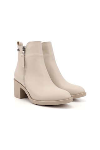 Gönderi R Bej Çift Fermuarlı Kalın Topuklu Bot Bej