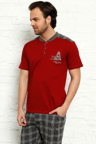 Alimer Erkek Bordo Kısa Kollu Ekoseli Pijama Takımı 1153Kk-B