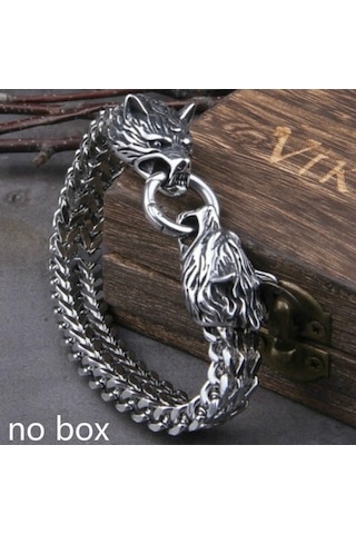 Novahub Çelik Paslanmaz Viking Odin Kurt Kafası İskandinav Erkek Bilezik, Deri Ve Çelik Takı, Punk Tılsım Hediye Çok Renkli