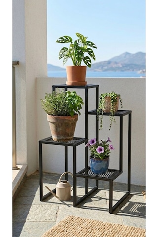 Uykula Metal Dekoratif 4 Raflı Çiçeklik Standı Saksı Standı Saksılık Siyah 65 Cm