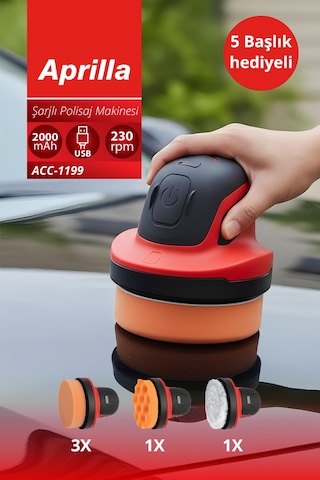 Aprilla ACC-1199 Şarjlı Polisaj Makinesi + Pasta Cila + Sünger Set
