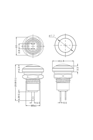 Mikro Güç Anahtarı Yuvarlak Metal Düğmesi Anahtarı Su Geçirmez Otomatik Güç Başlangıç Kapısı Düğmesi Silver Noktası 8mm 2pin 5 Adet
