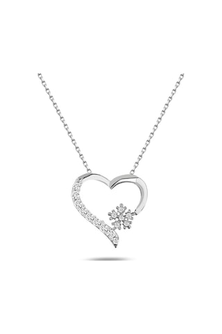 Brezza Lusso Jewelry 925 Ayar Gümüş Zirkon Taşlı Kar Tanesi Kalpli Kadın Gümüş Kolye 45 CM