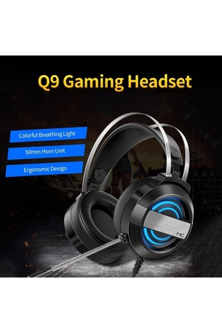 Fastbuy Siyah Mc Model Oyuncu Kulaklığı 50mm Hoparlörlü Çift Delikli Renkli Işık Mikrofonlu Bilgisayar Uyumlu