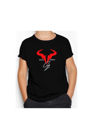 Rafael Nadal Logo Siyah Çocuk Tişört Siyah