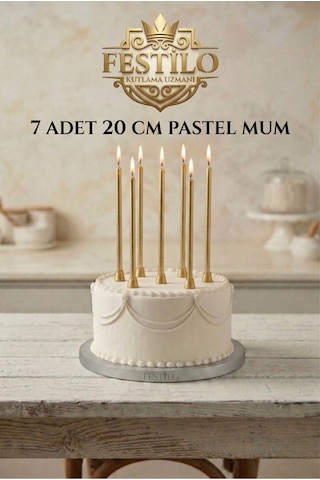 7'li Uzun Mum 20 Cm Pasta Mumu Gold Metalik Renk Parti Malzemeleri Doğum Günü Süsleri