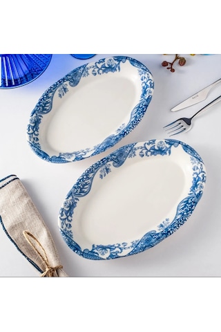 Fecra Vintage Blue 2'li Kayık Tabak