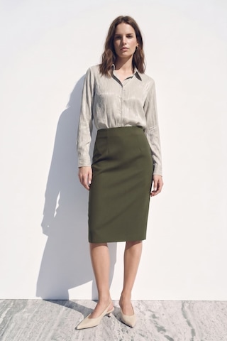Sateen Düz Kalem Etek - Haki-137387