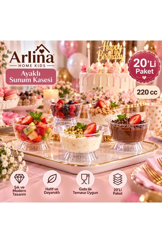 220 Cc Ayaklı Plastik Sunum Kasesi 20li Paket