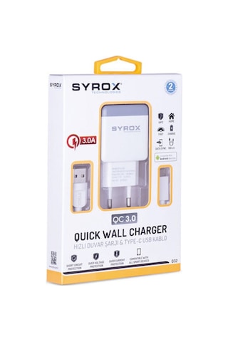 Syrox Q32 Type-C Girişli 3.0 Amper Hızlı Şarj Aleti (Beyaz) (431363018)