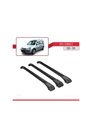 Opel Combo C 2001-2011 Arası İle Uyumlu Ace-1 Ara Atkı Tavan Barı Siyah 3 Adet Bar