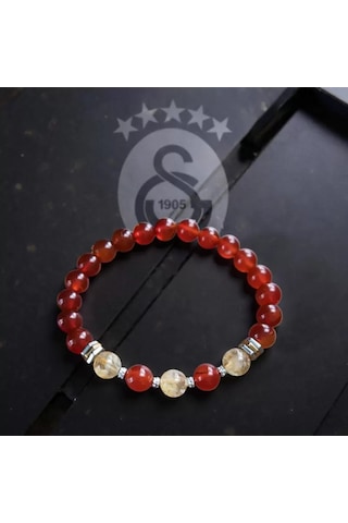 Doğaltaş Galatasaray Sitrin Ve Akik Taşı Bileklik Kırmızı