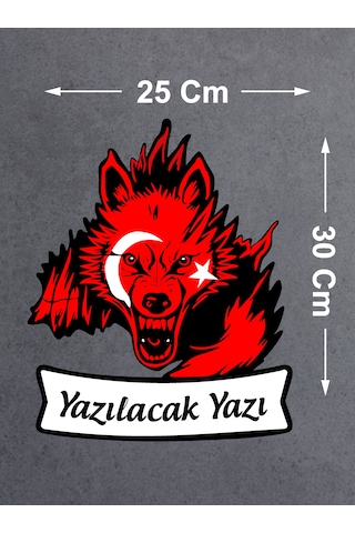 Kişiye Özel Ad Soyadlı Kurt Ve Ay Yıldız Börü Sticker - Araba Oto Motosiklet Karavan Cam Sticker - 00311 30x25 Cm