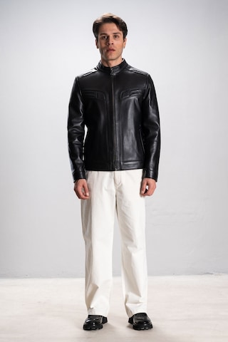 Dericlub Albert Erkek Hakim Yaka Slim Fit Gerçek Deri Mont Siyah