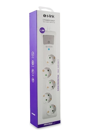 S-link Swapp SPGNA05 750J 5'li Akım Korumalı Priz 1.5 Metre