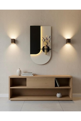 Lavanta Ahşap Pilli Ledli İskandinav Tarzı Salon Duvar Rafı Modern Çiçeklik 40 X 75 Cm Paris Grisi - Antrasit