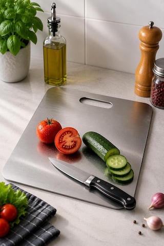 Arvale Metal Kesme Tahtası 34x23 Cm Çift Taraflı Hijyenik Mutfak Sebze Et Meyve Doğrama Panosu Diğer