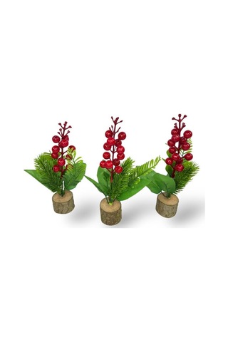 3lü Set Yapay Çiçek Yılbaşı Çiçeği Kokinalı Kütük Saksılı Dekoratif Süs 20cm