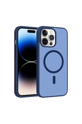 Zore Apple iPhone Uyumlu 14 Pro Kılıf M-safe Şarj Özellikli Zore Babet Kapak - Mavi