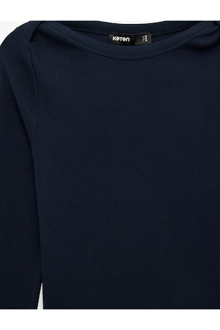 Koton Slim Fit Pamuklu Uzun Kollu Kayık Yaka Tişört Lacivert 6sak50288ek Lacivert
