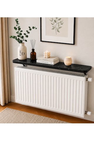 Petek Üstü Raf 100 Cm X 18 Cm Kavisli Duvar Delmeden Sabitlenen Dekoratif Raf, Uçan Raf Siyah