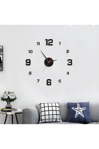 Ev Ve Ofis İçin 3 Boyutlu Duvar Saati Çerçevesiz Modern Duvar Saa Siyah