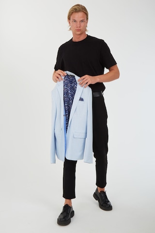 Sposo G-224 Dar Kalıp Örme Kumaş İndigo-Beyaz Erkek Blazer Ceket Beyaz - Indigo