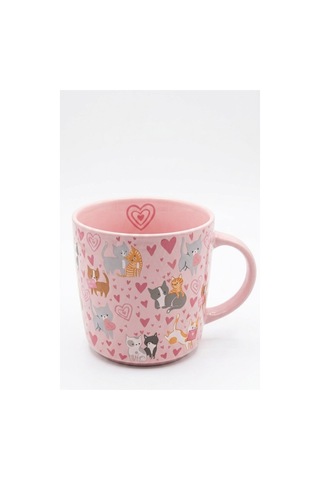 Pembe Kedi Desenli Seramik Kupa Diğer