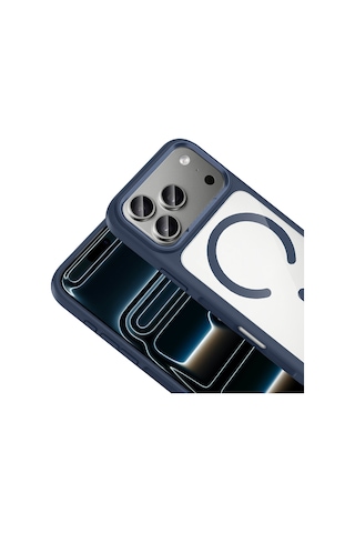 Apple Uyumlu iPhone 17 Pro Max - Apple Uyumlu iPhone 18 Pro Max Uyumlu Kılıf M-safe Şarj Özellikli Metal Kamera Çerçeveli Tiko Kapak Lacivert
