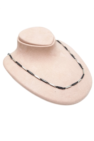 Çelik Kolye Titanyum Melon Motifli Model 0.2 Mm 55 Cm Gümüş Silver Siyah Black Gümüş - Siyah