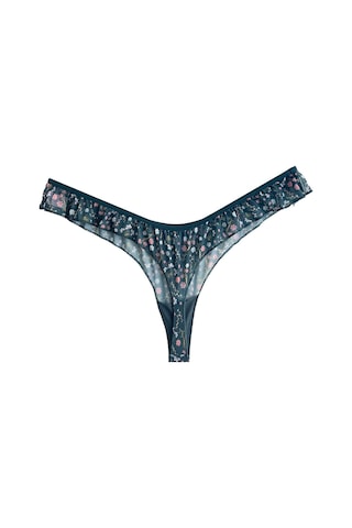 Tenan Yeşili Çiçek Desenli Tül Kenarları Fırfırlı Tanga Külot T.Yeşili